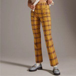 Anthropologie The Essential Yellow Plaid Slim Kick Flare Pants Sz 4